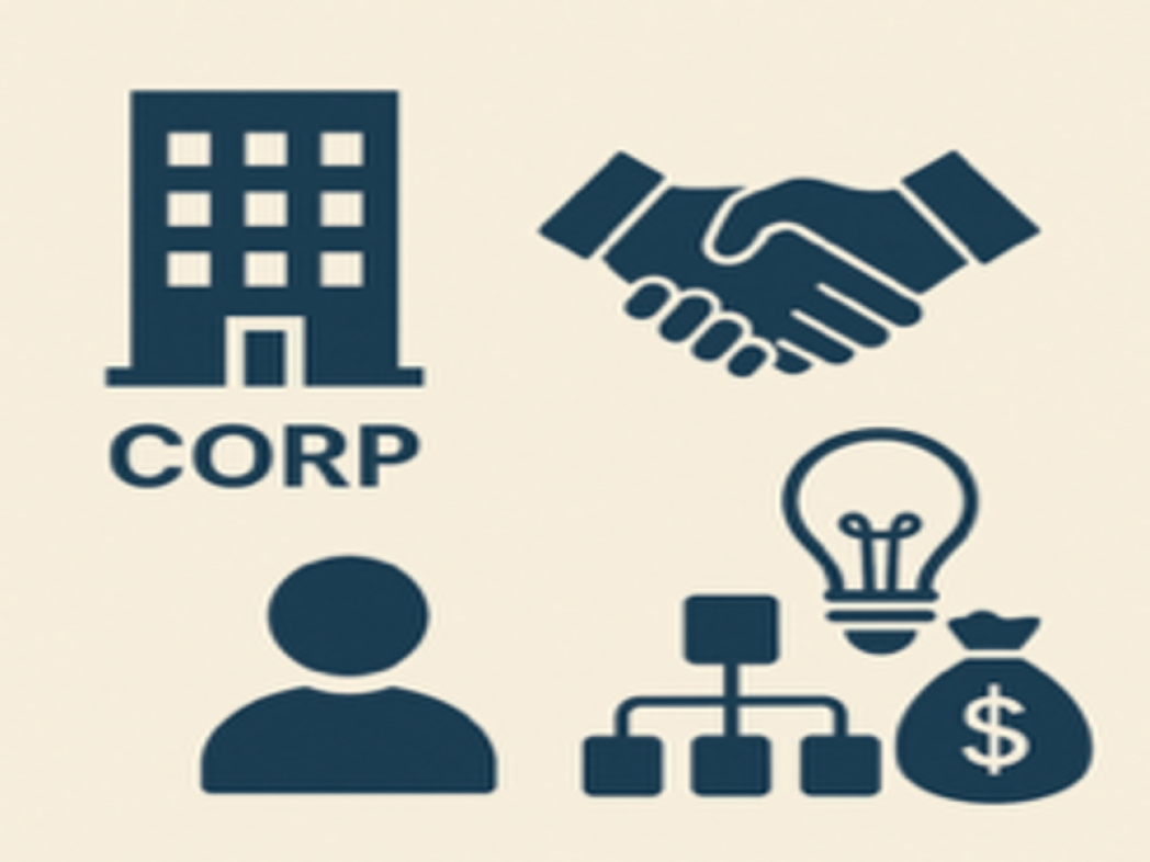 Symbols of a person, building, handshake