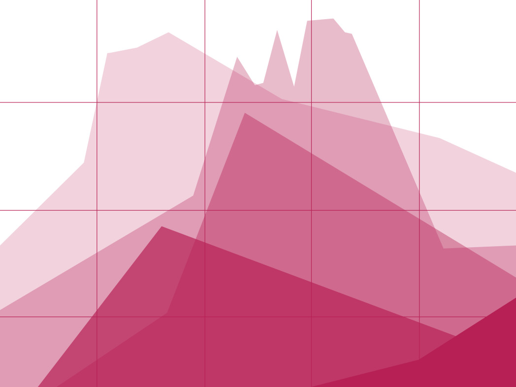 Abstract graphic with overlapping transparent pink triangles and polygonal shapes on a light background.